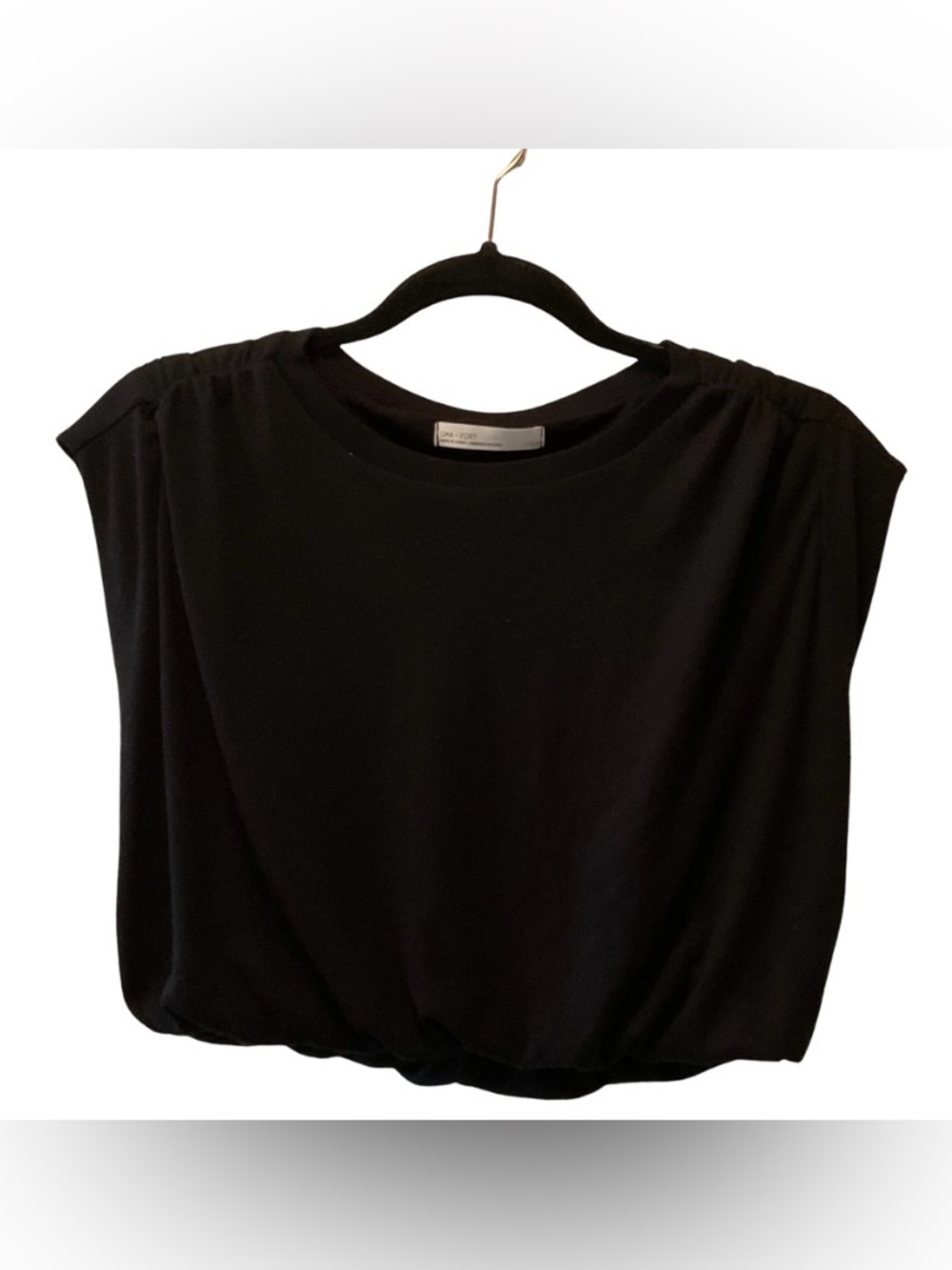 Oak + Fort Draped Crop Top Ruched Shoulders Size S
